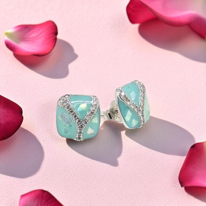 925 Sterling Silver Opal and CZ Stud Earrings