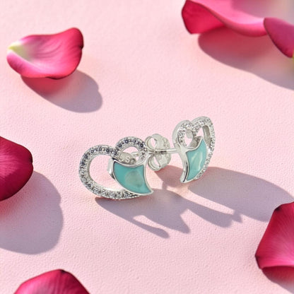 Silver Heart Earrings with Turquoise Detail