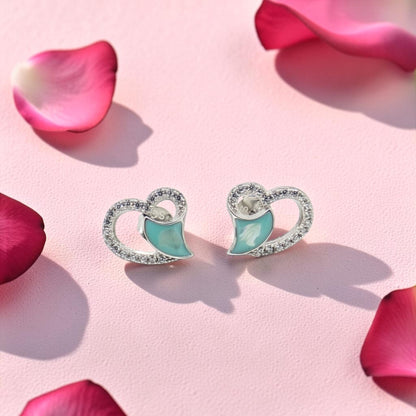 Silver Heart Earrings with Turquoise Detail