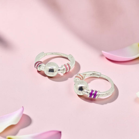 Kids Vali Silver Purple & Pink Enamel 92.5 Hoop Earrings