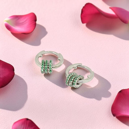 Silver Vaali 92.5 Green Stone Hoops