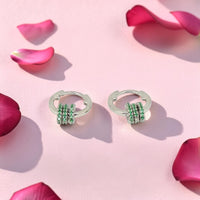 Silver Vaali 92.5 Green Stone Hoops