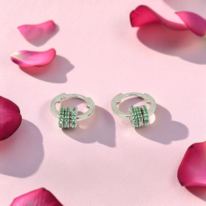 Silver Vaali 92.5 Green Stone Hoops