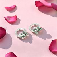 Silver Emerald Coil Huggie Earrings