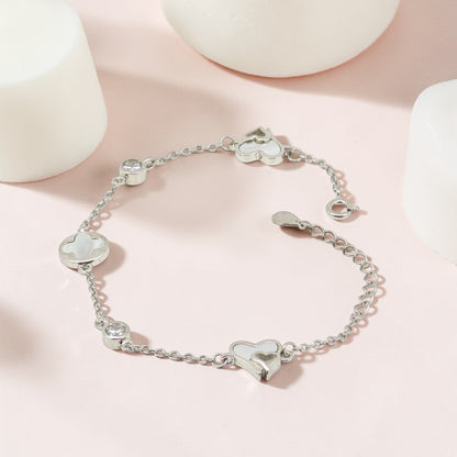 Minimalist Heart - Mother of Pearl CZ Silver Bracelet
