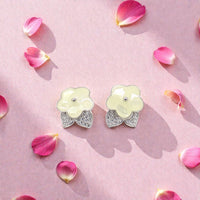 Silver Flower Stud Earrings with Crystals