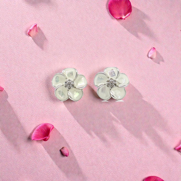 Silver Flower Stud and MOP Earrings