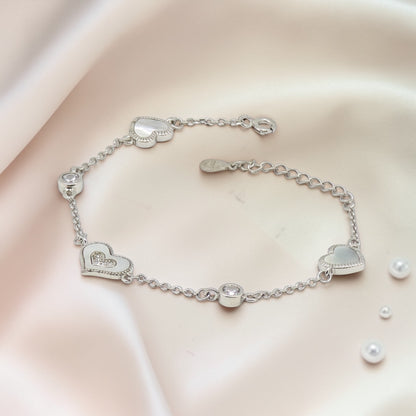 Triple Hearts - Mother of Pearl CZ Silver Bracelet