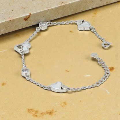 Layered Heart - Mother of Pearl CZ  Silver Bracelet