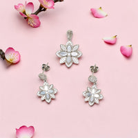 925 Sterling Silver MOP with CZ Pendant Set
