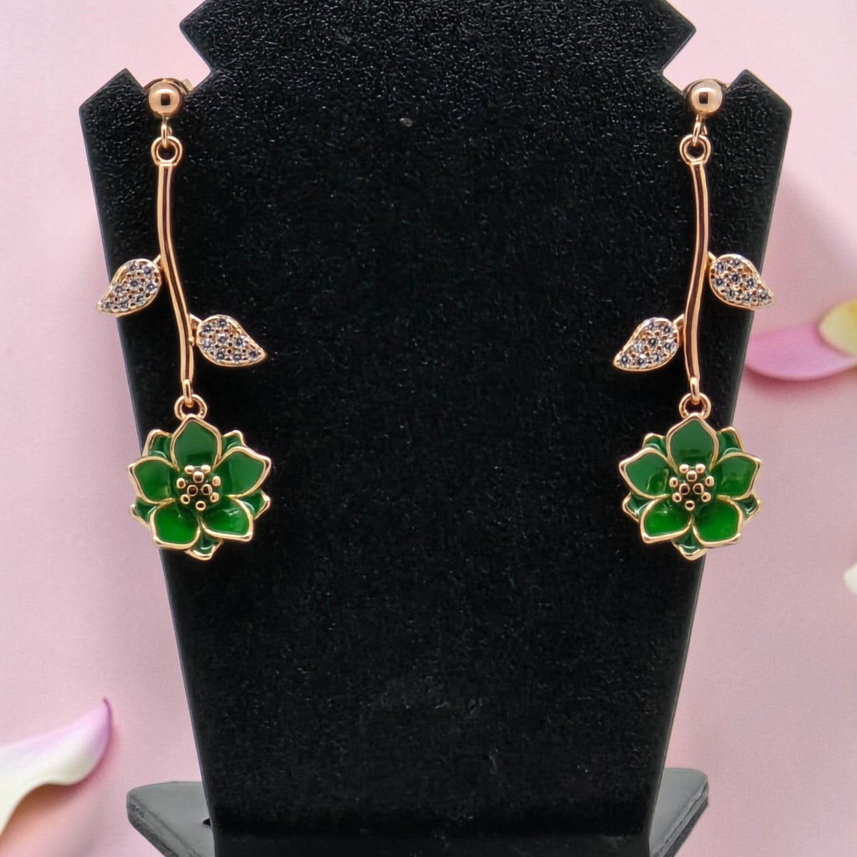 Green Flower Sterling Silver Drop Earrings