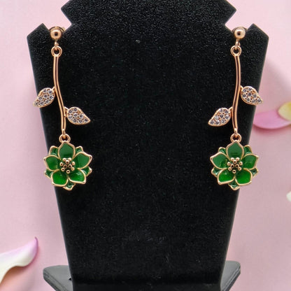 Green Flower Sterling Silver Drop Earrings