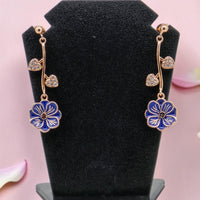 Silver Blue Flower Dangle Earrings