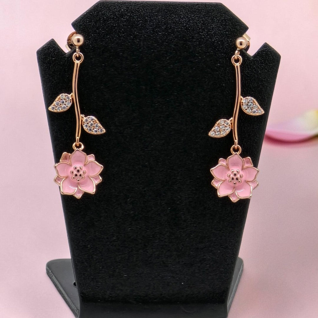 Rose Gold Flower Drop Earrings