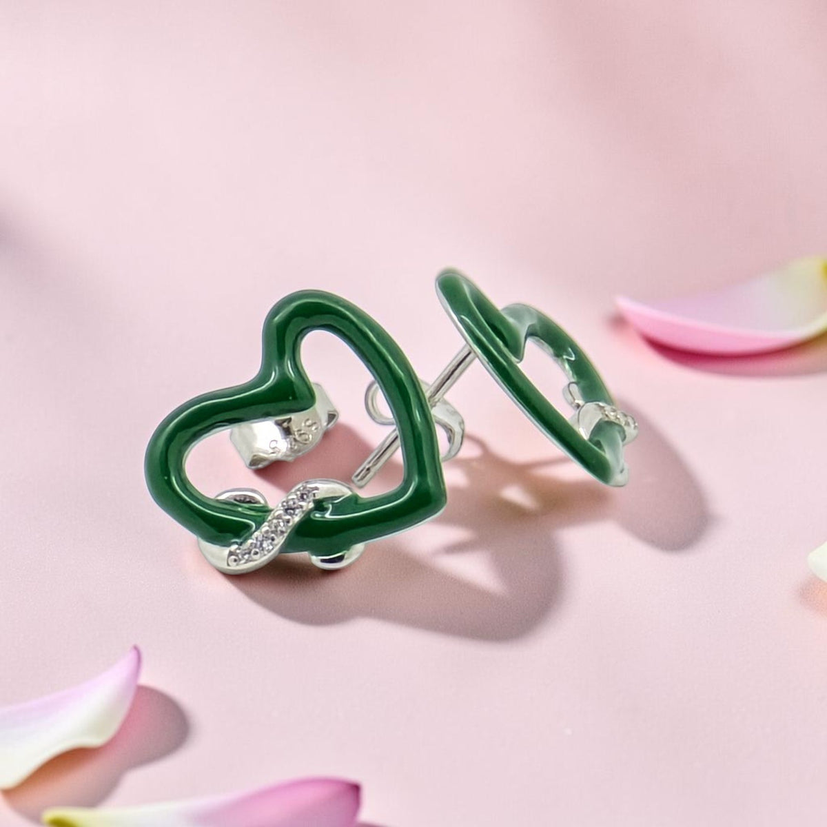 Green Heart Enamel Stud Earrings