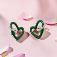 Green Heart Enamel Stud Earrings