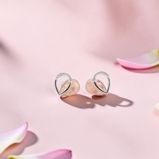 Silver Heart Opal Stud Earrings