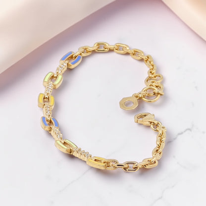 Gold Plated Enamel Chain Bracelet