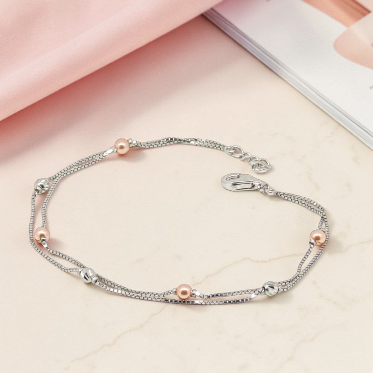 Sterling Silver Bead Chain Bracelet 92.5