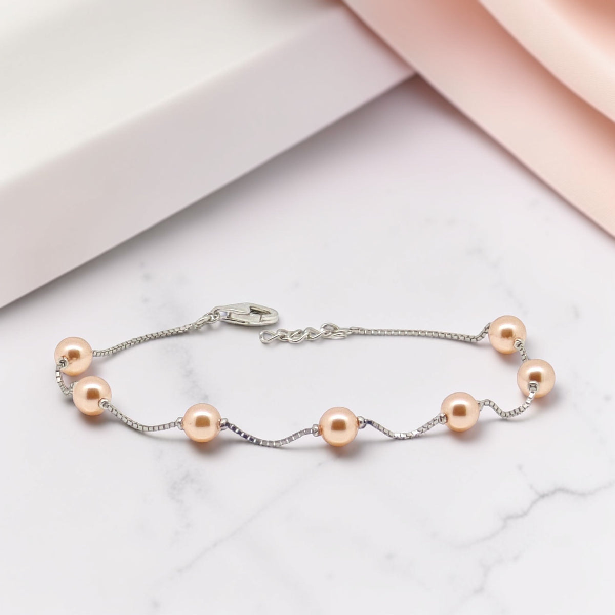 Sterling Silver Pearl Chain Bracelet