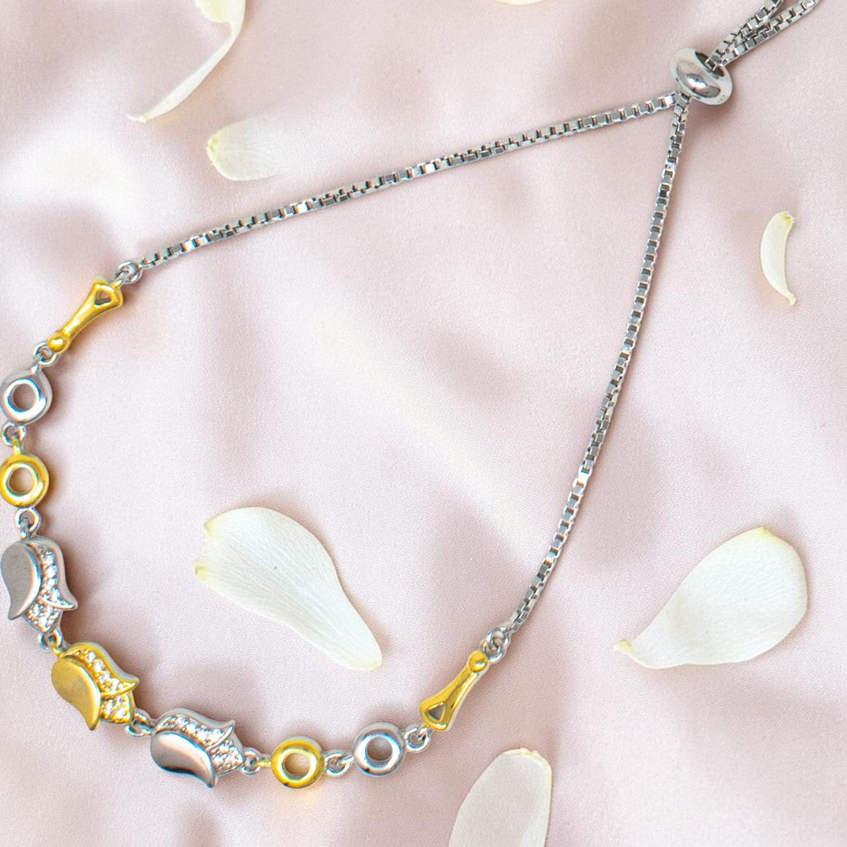 Silver Adjustable Chain Bracelet with Charms
