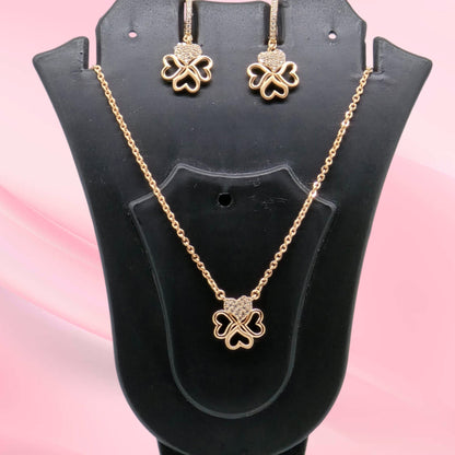 Silver 925 Heart Clover Necklace Set