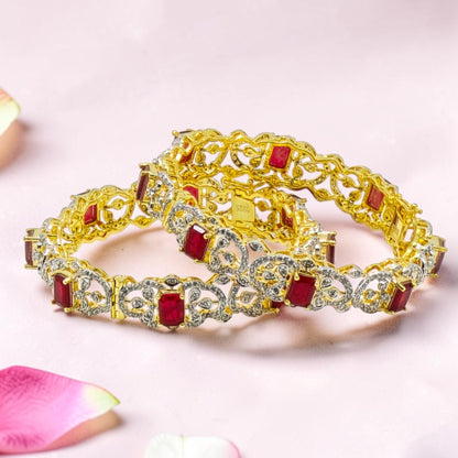 Silver Kada Bangle 92.5 with Ruby Stones