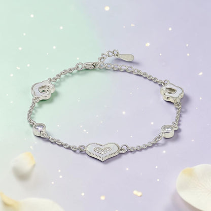 Crystal Heart Chain - Mother of Pearl CZ Silver Bracelet