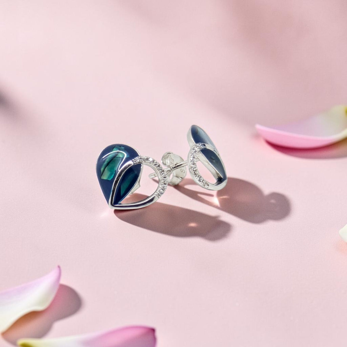 Silver 92.5 Enamel Heart Stud Earrings