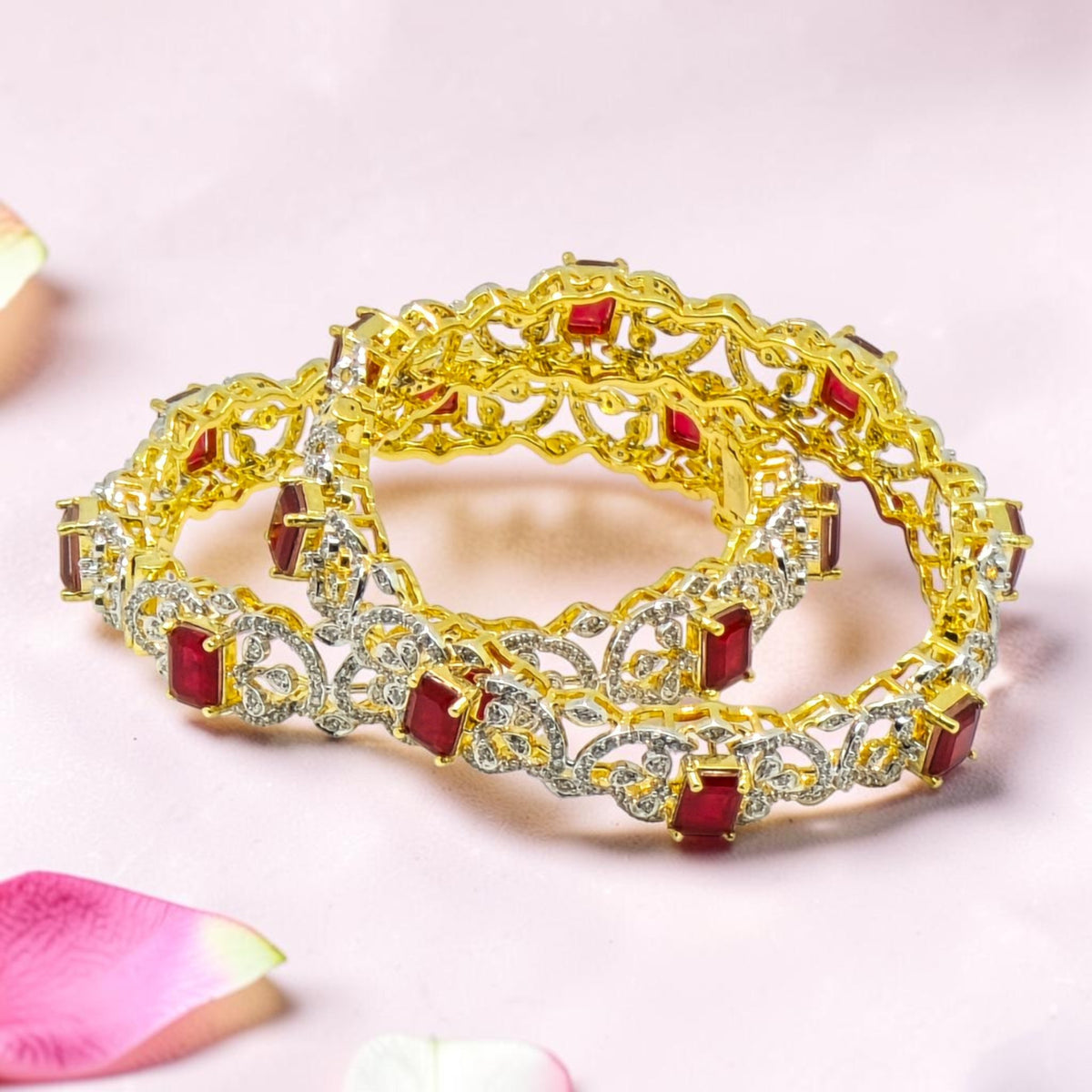 Silver Kada Bangle 92.5 with Ruby Stones
