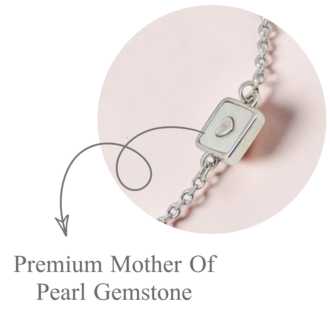 Minimalist Heart - Mother of Pearl CZ Silver Bracelet