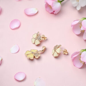 Silver 925 Mother of Pearl Clover Pendant Set