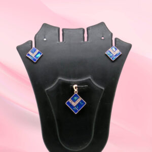 Blue Mother Of Pearl Pendant and Earrings Set