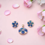 Blue Flower Mother Of Pearl Pendant Set 925 Silver