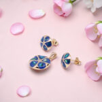 Blue Flower Mother Of Pearl Pendant Set 925 Silver