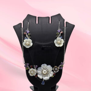 Mother of Pearl Flower Pendant Set Silver 925