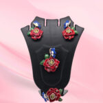 Red Rose Mother Of Pearl Pendant Set Silver 925