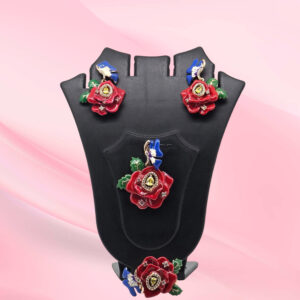 Red Rose Mother Of Pearl Pendant Set Silver 925