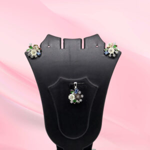 Silver Mother Of Pearl Pendant Set with Earrings