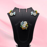 Silver Mother Of Pearl Butterfly Flower Pendant Set
