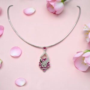 Silver 925 Ruby and Diamond Necklace Set