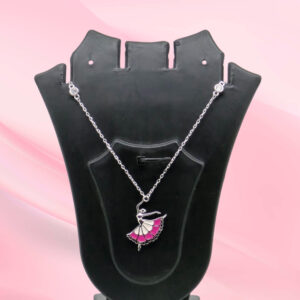 Ballet Dancer CZ Necklace Set Sterling Silver