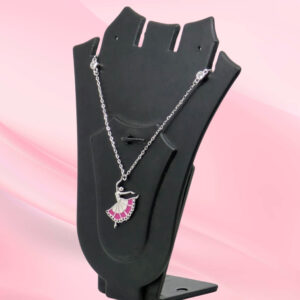 Ballet Dancer CZ Necklace Set Sterling Silver