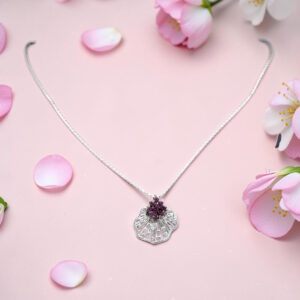 Silver 925 Necklace Set With Red Stones