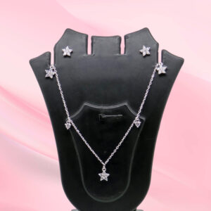 Silver 925 CZ Flower Necklace Set