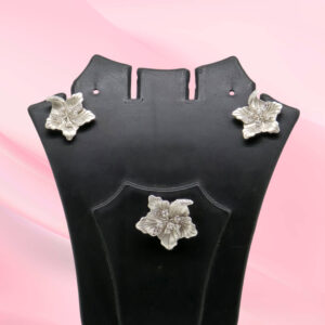 Silver 925 CZ Flower Pendant Set