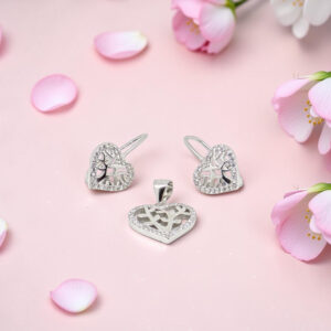 Silver Heart CZ Pendant Set 925