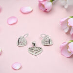 CZ Heart Pendant and Earrings Set  Silver 925