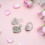 CZ Heart Pendant and Earrings Set  Silver 925