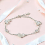 Butterfly Heart Charm - Mother of Pearl CZ Silver Bracelet